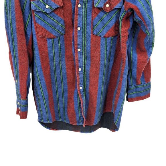 Vintage Western Striped Pearl Snap Flannel Shirt XL Outdoor Rugged Cabin Core - Picture 6 of 11
